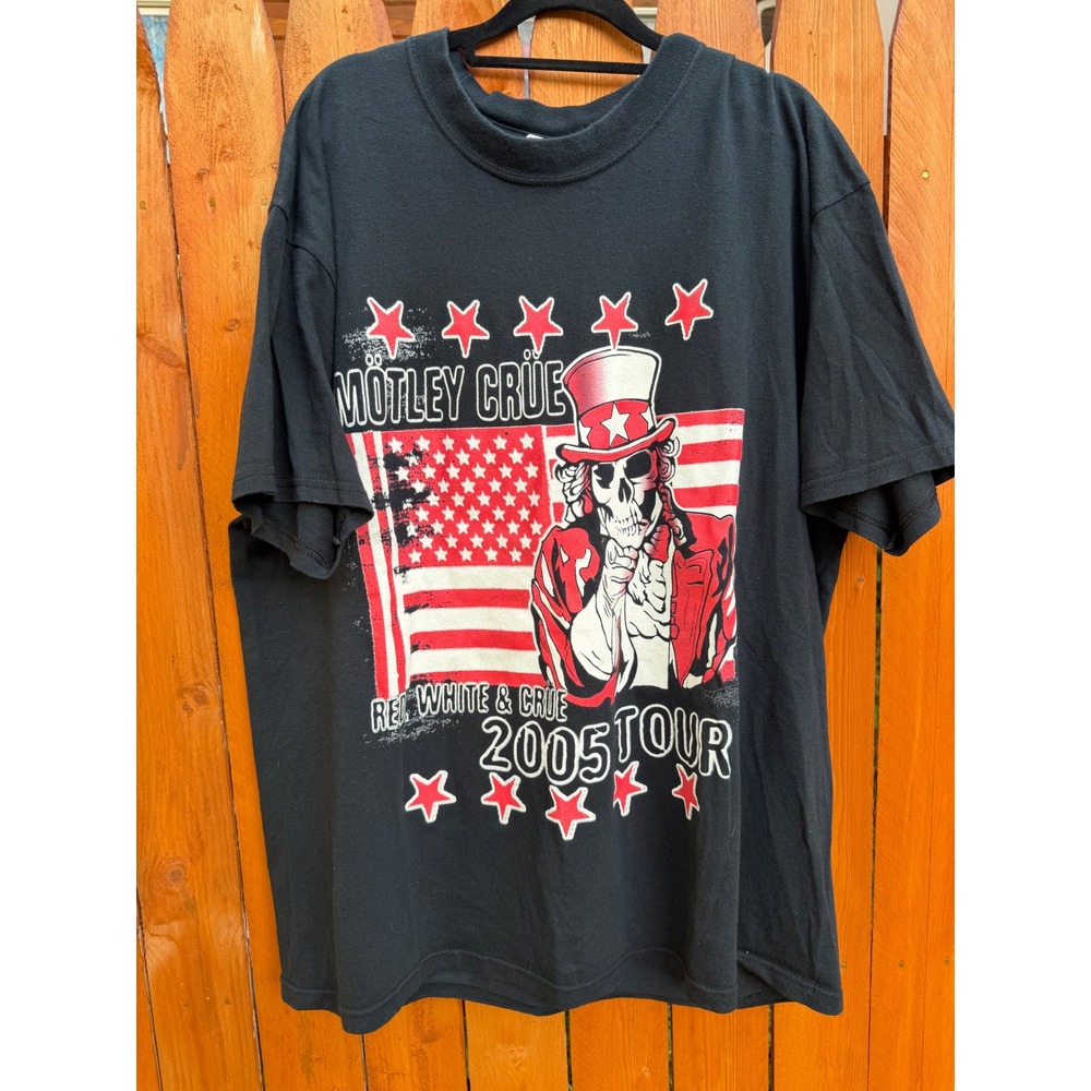 Motley Crue Red White & Crue 2005 Tour T-Shirt Mens XL Black Graphic Rock Tee